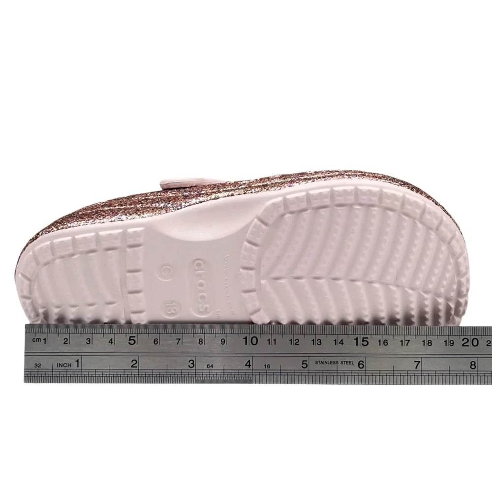 Crocs Little Girls Lined Clogs Size 13 Barely Pink Glitter Slip-on Cozy Warm